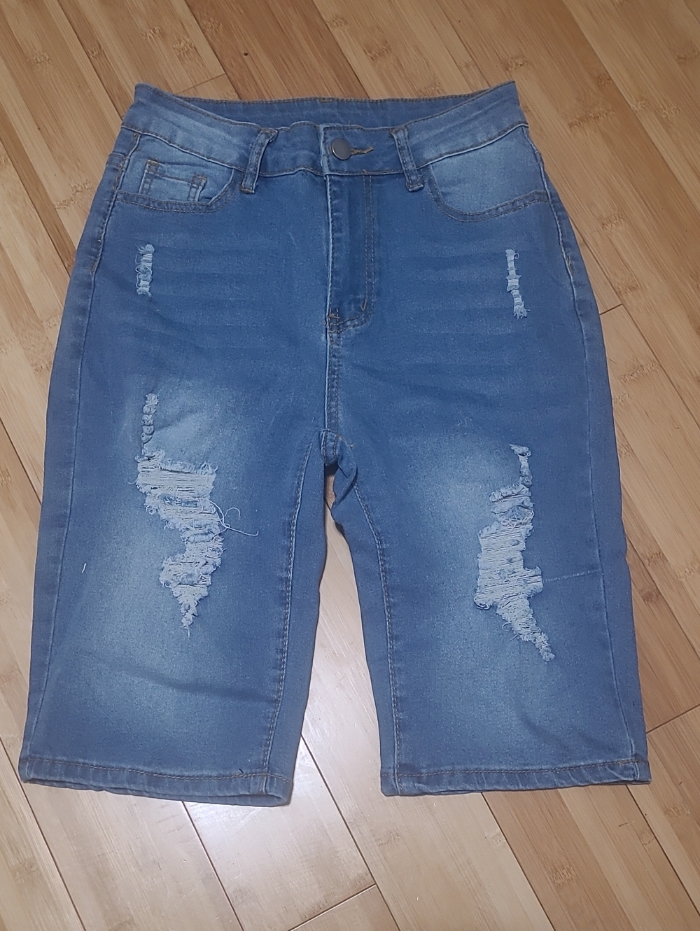 Women's Blue Distressed Denim Shorts